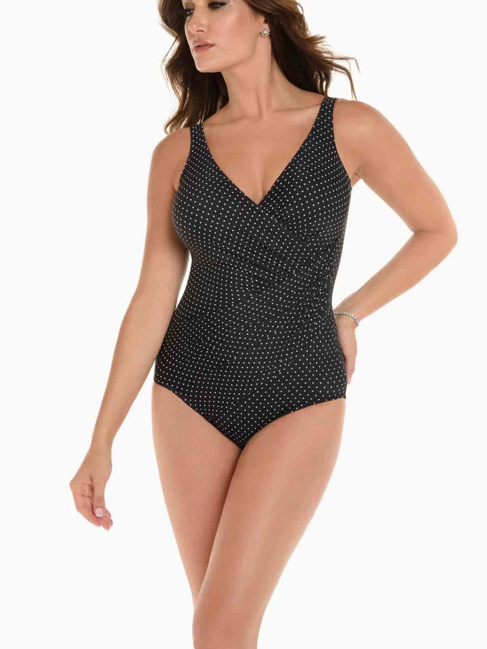 Miraclesuit Oceanus One Piece in Pin Point Black White Polka Dot Shapewear Swim